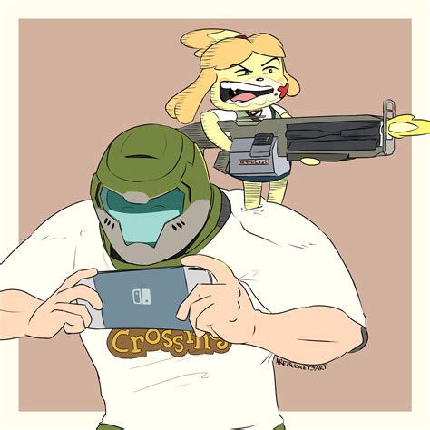 Isabelle/Doomguy art is the best. | Doomguy and Isabelle | Know Your Meme