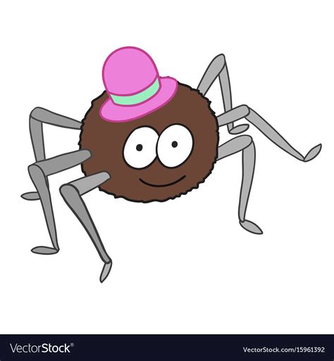 Cartoon cute spider in hat isolated on white Vector Image