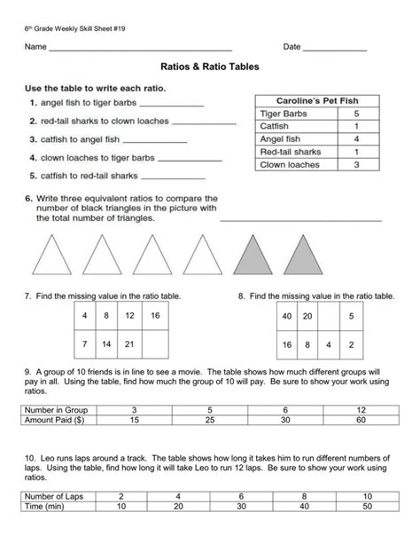 Ratio Examples 6th Grade