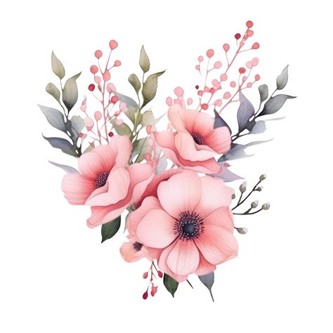 Watercolors pink flower bouquets leaf branches isolated 27394870 PNG