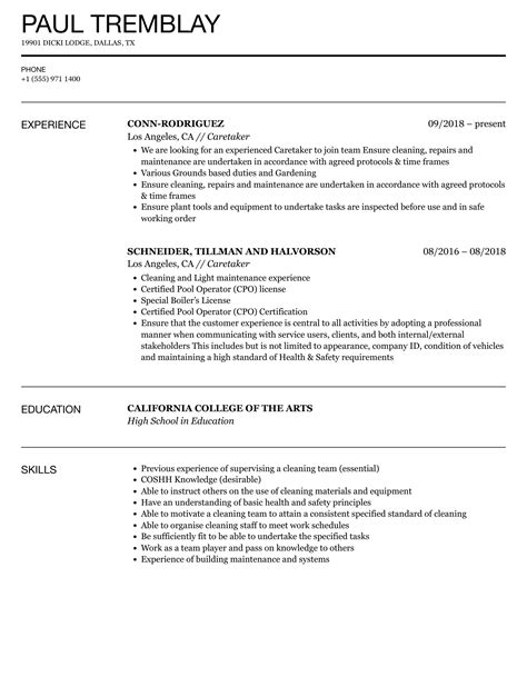 Caretaker Resume Samples | Velvet Jobs