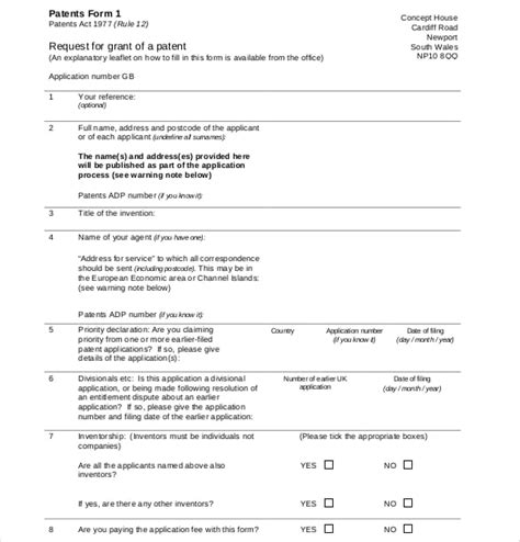 Patent Application Template – 12+ Free Word, PDF Documents Download ...