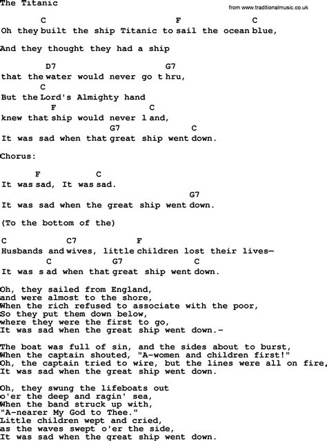 Top 1000 Folk and Old Time Songs Collection: Titanic - Lyrics with Chords and PDF