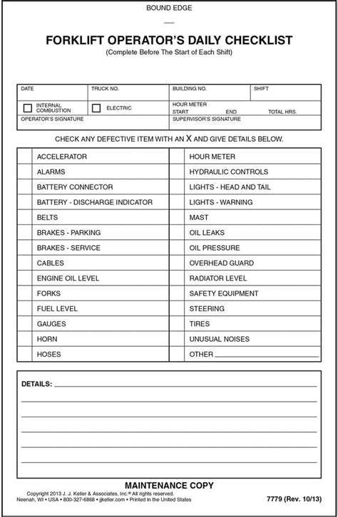 Buy Forklift Operator Daily Checklist 5-pk. - Book Format, 2-Ply, Carbonless, 5.5" x 8.5", 31 ...