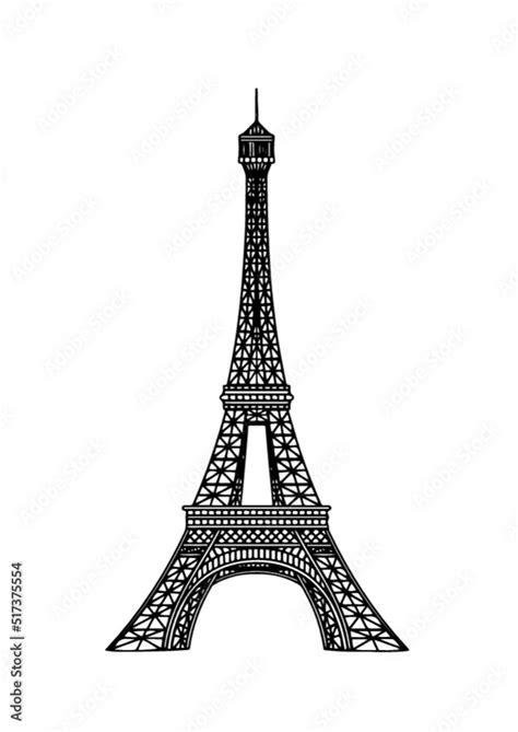 Silhouette and isolate Eiffel tower at Paris, France. Illustration in ...