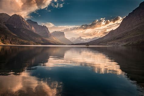 St Mary Lake sunset sunset at Glacier National Park | by William Lee. [2048x1366] | Lake sunset ...