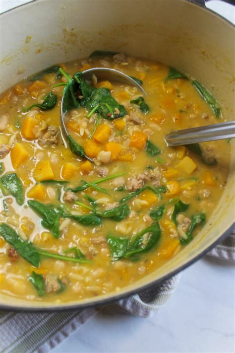 Orzo Butternut Squash and Spinach Soup - Sungrown Kitchen