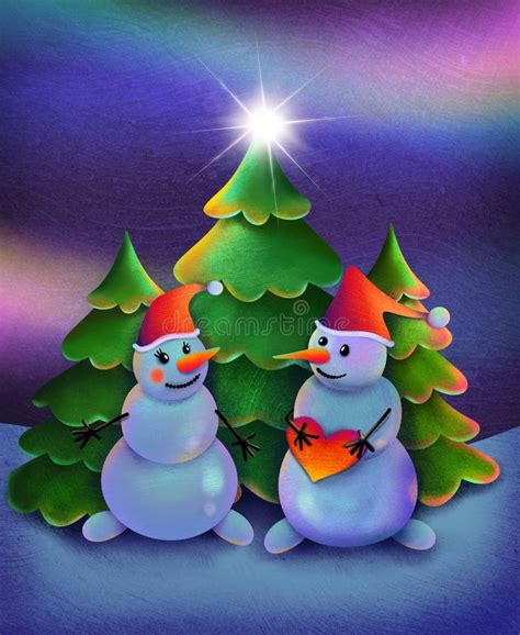 Snowman Winter Christmas Design Card Tree Poster Illustration Graphic Resource Decor Stock ...