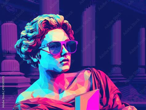 Pixel art 8-bit art style 3D of portrait ancient Greek statue in modern style wearing sunglasses ...