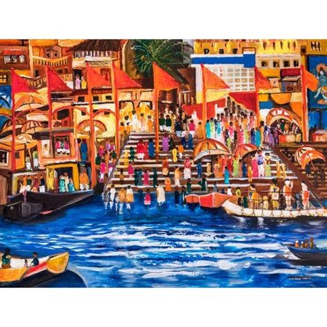 Canvas Varanasi Ghat Painting at Rs 60000/piece | Sector 54 | Gurgaon ...