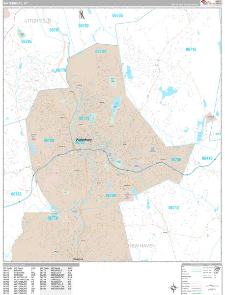 Waterbury Connecticut Wall Map (Premium Style) by MarketMAPS - MapSales