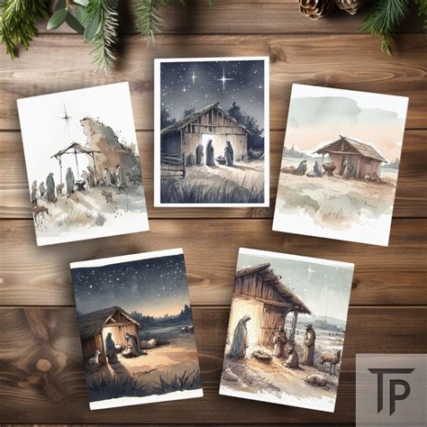 Nativity Scene Cards Variety Watercolor Art Style Christmas Cards ...