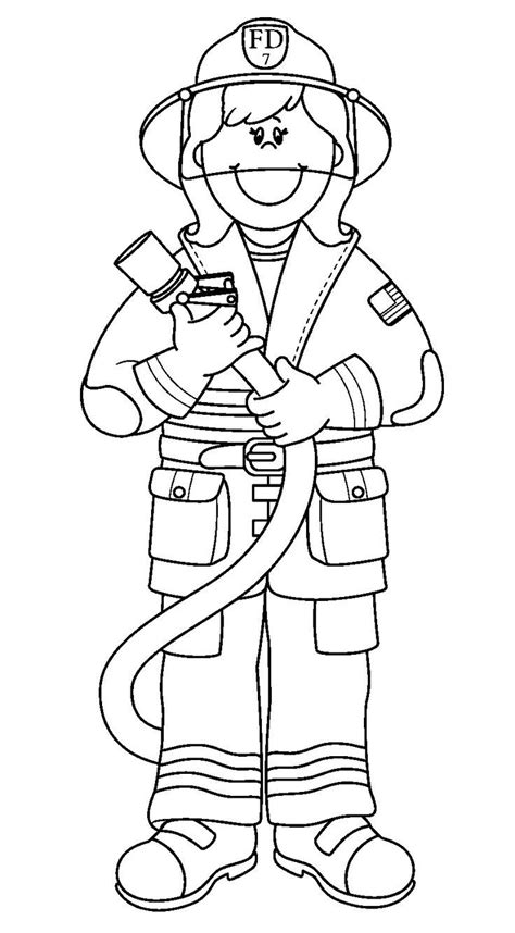 female fire fighter outline | Firefighter clipart, Truck coloring pages ...