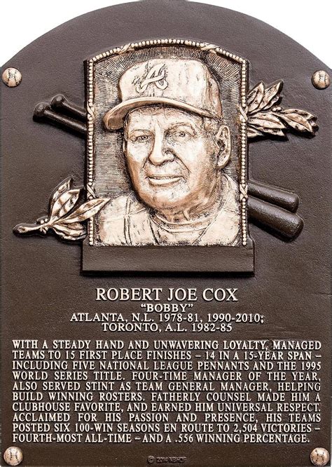 Bobby Cox HOF plaque | Braves baseball, Atlanta braves baseball ...