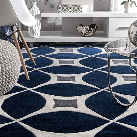 Geometric Handmade Navy Ivory Grey Area Rug – Modern Rugs and Decor