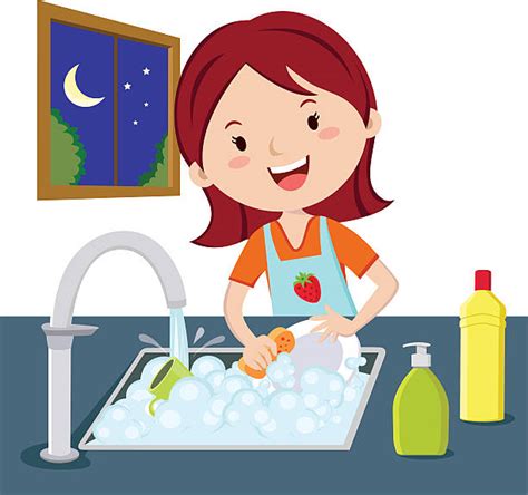 Washing Dishes Clip Art, Vector Images & Illustrations - iStock