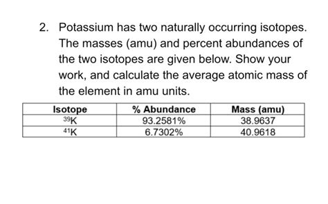 Solved 2. Potassium has two naturally occurring isotopes. | Chegg.com