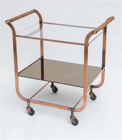 Deco Copper Bar Cart with Rattan Handles at 1stDibs | bar cart handles, bar cart copper, cart ...