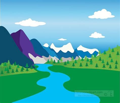 Geography Clipart-mountains with river and valley geography clipart