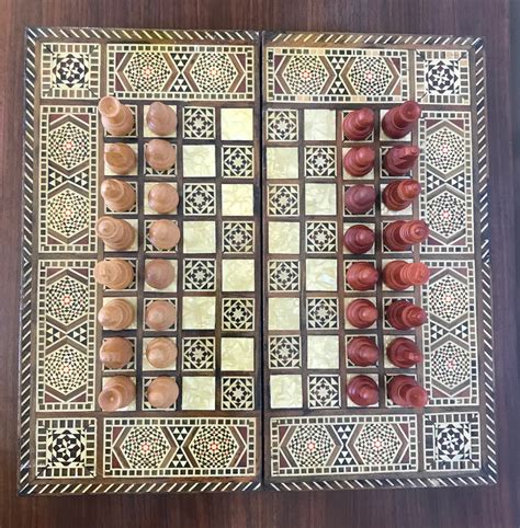 Vintage Inlaid Chess Board with Hand Turned Chess Pieces - Artedeco ...