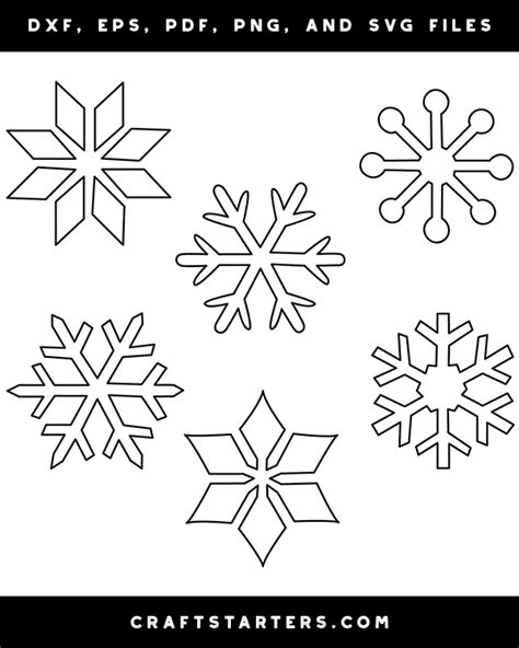 Simple Snowflake Outline Patterns: DFX, EPS, PDF, PNG, and SVG Cut Files