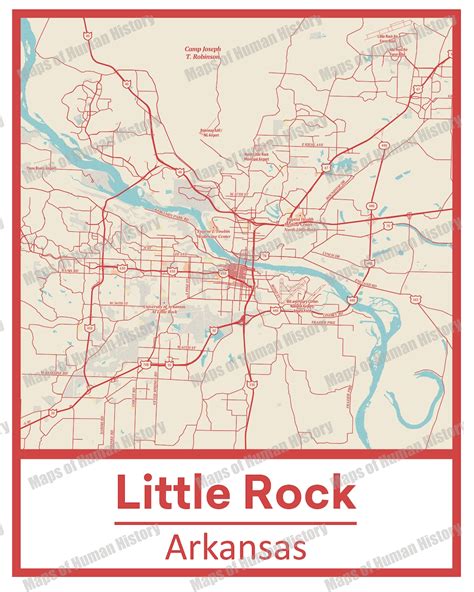 Retro Little Rock Arkansas Street Map Poster & Canvas Print - Etsy