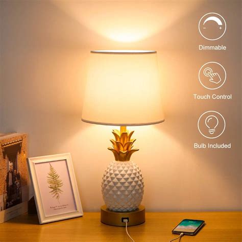 Bedside Touch Lamp with USB Charging Port | Touch lamp, White lamp shade, Modern nightstand lamps