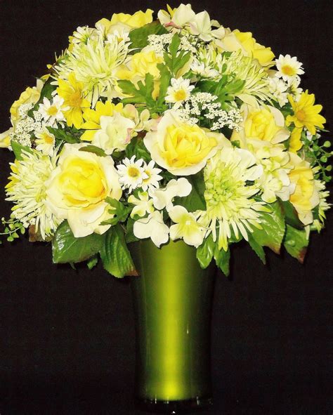 Silk Flower Arrangement Yellow Roses Lime by BeautyEverlasting