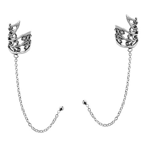 Trendy Leaf Ear Cuff & Chain Sterling Silver Stud Earrings