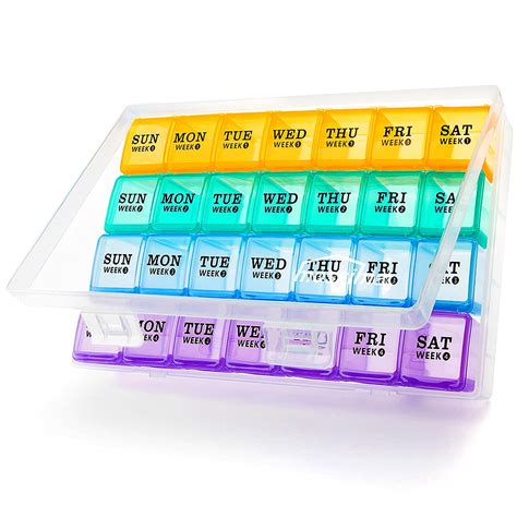 XL Large Monthly Pill Organizer 4 Weeks, 28 Day Pill Box Organizer ...