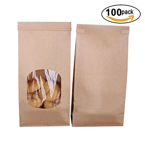 BagDream Bakery Bags with Window Kraft Paper Bags 100pcs 4.5x2.36x9.6 ...