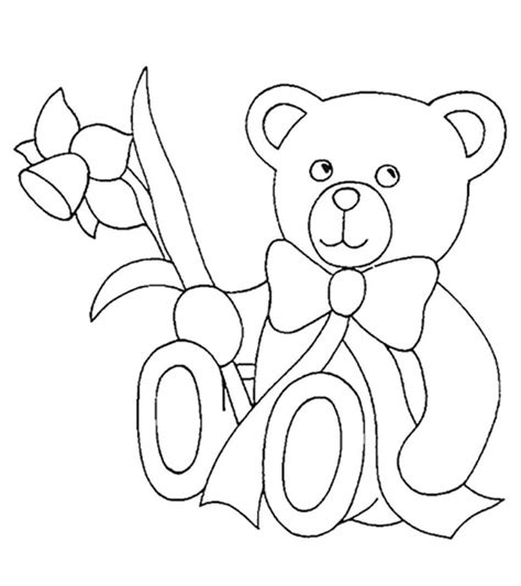 Teddy Bear Holding Flower coloring page - Download, Print or Color Online for Free