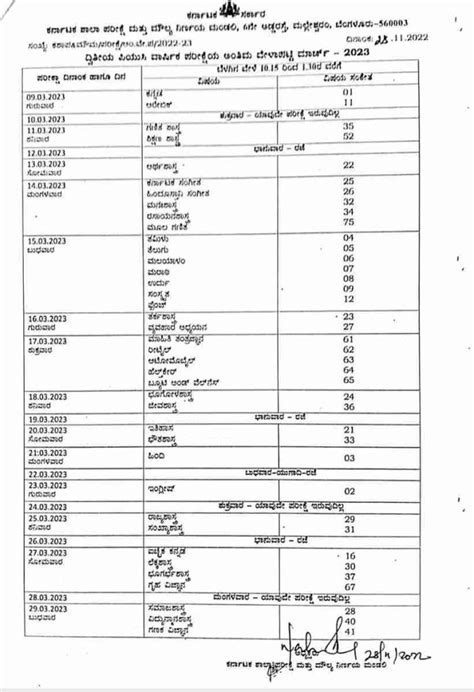 Karnataka 2nd PUC annual exam time table released download