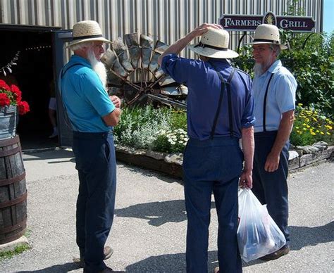 Middlefield, Ohio -- Amish men shop and socialize at the Monday Market ...