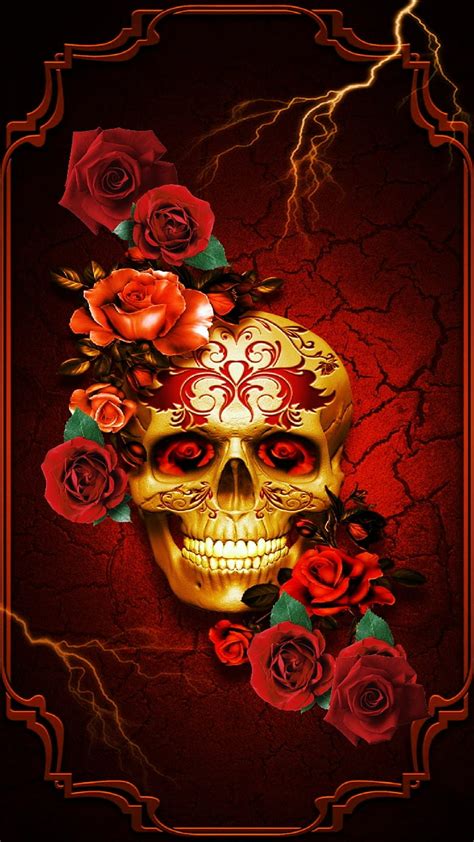 Devil Skull, deadmsugar, flames, red, roses, skull, HD phone wallpaper ...