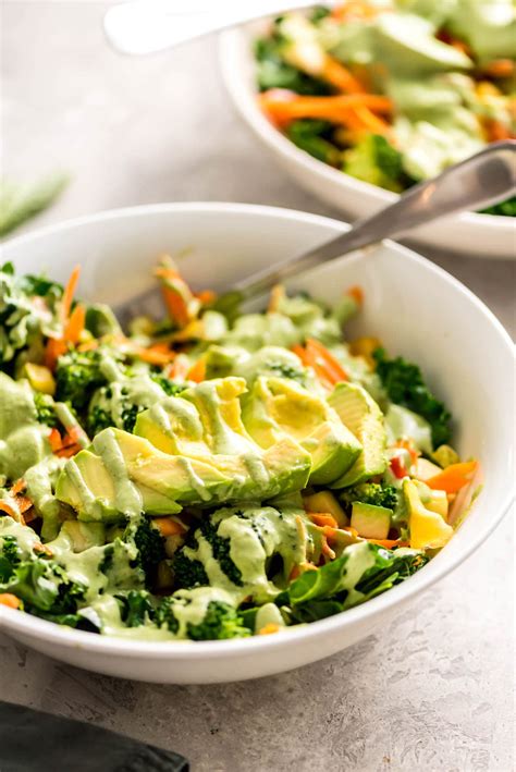 Avocado Kale Salad Recipe with Creamy Basil Dressing {Vegan}