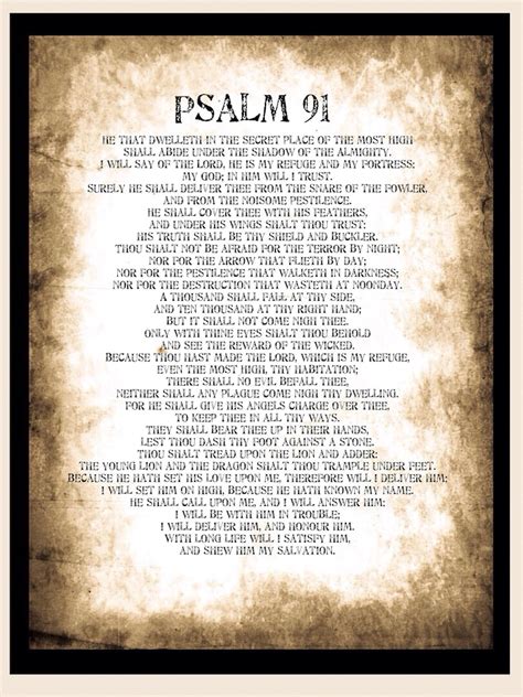 Psalm 91 Poster Printable Pdf Reward Psalm 91 Prayer Card Wall Decor | Images and Photos finder