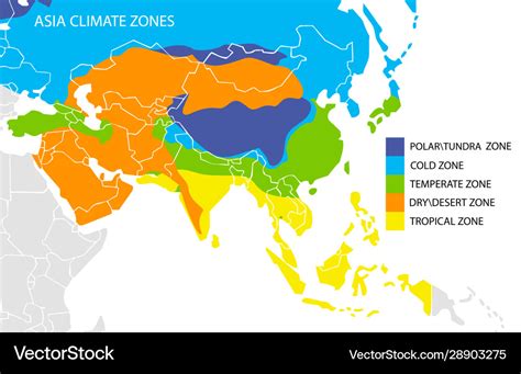 Asia climate zones map geographic Royalty Free Vector Image