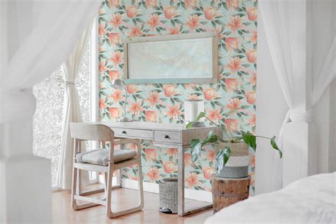 Pink and blue floral pattern peel and stick wallpaper | Fancy Walls