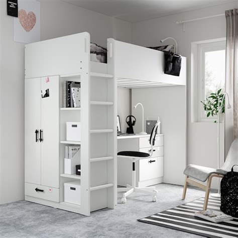 SMÅSTAD Loft bed, white white/with desk with 4 drawers, Twin - IKEA