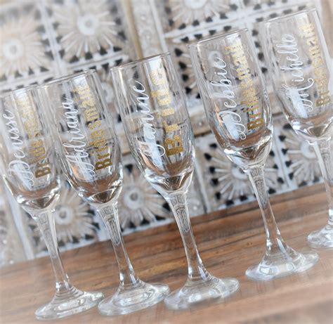 5 Personalized champagne glasses bridesmaid gift idea bridal party glasses wedding champagne fl ...