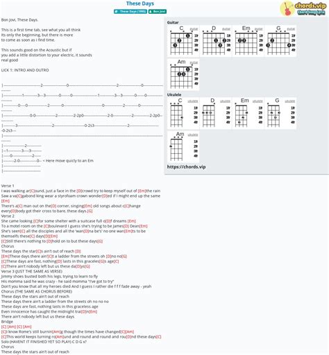 Chord: These Days - tab, song lyric, sheet, guitar, ukulele | chords.vip