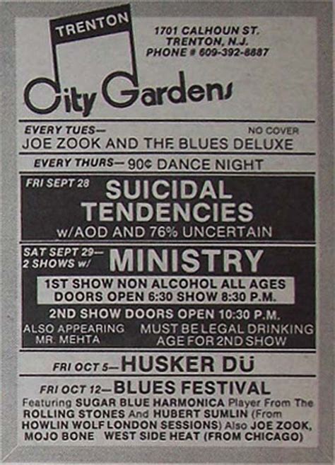 Hüsker Dü, 05 Oct 1984 print ad (City Gardens, Trenton NJ)