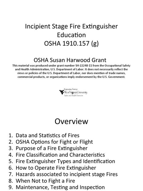 Incipient Stage Fire Extinguisher Education OSHA 1910.157 (G) | PDF ...