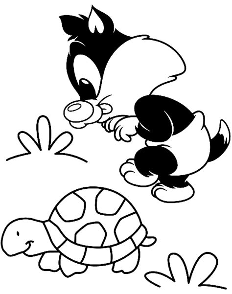 Drawing Baby Sylvester and the turtle (Baby Looney Tunes) coloring page