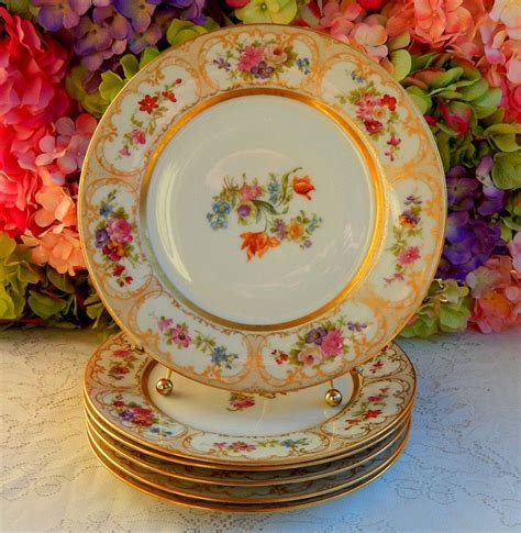 6 Vintage Limoges Porcelain Dinner Plates ~ Dresden Flower Pattern ~ Gold #Limoges | China ...