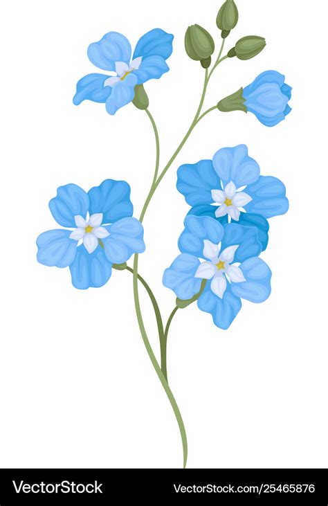 Five small blue flowers on a branch Royalty Free Vector