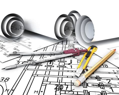 Engineering Tools On The Drawing Plans. Stock Illustration - Illustration of designer, drafting ...