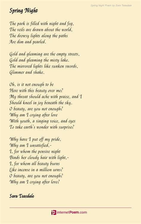 Spring Night Poem by Sara Teasdale