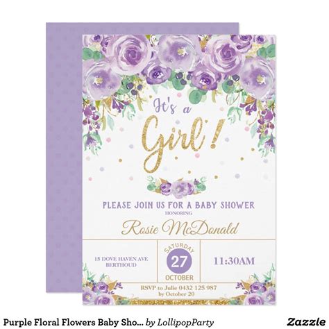 Purple Floral Flowers Baby Shower It's a Girl Invitation | Zazzle ...